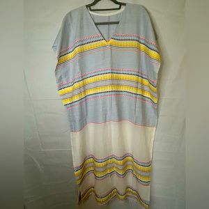 NWOT Lemlem Cover Up Kaftan Maxi Dress Yellow/Gray/White One Size